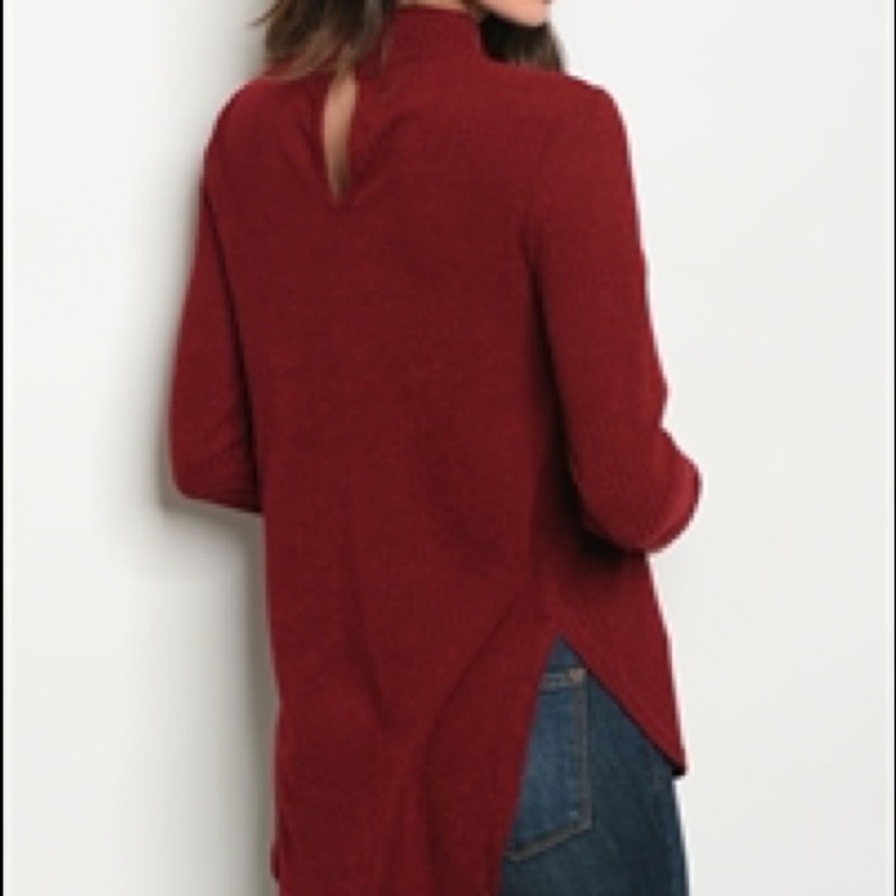 Wine Sweater Neck Tie Top
